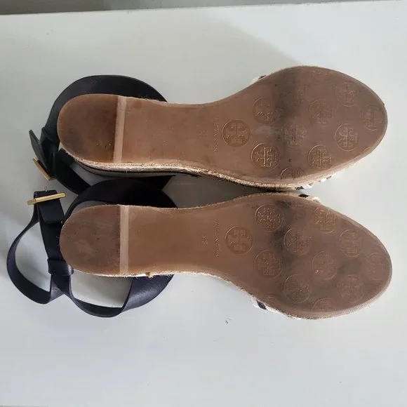 Tory Burch karissa Espadrille wedge navy stripe size 8B - Picture 7 of 8